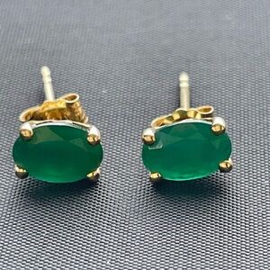 14k Solid Gold Green Stud Earrings